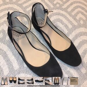 VINCE CAMUTO Black Suede Attena Ankle Strap Flats